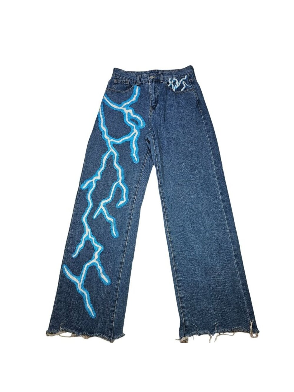 Shein Wide Leg Jeans w/ Lightning Graphic Women's Size 6 M 28x29" Medium Blue